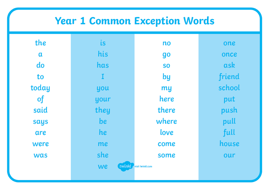 Common Exception Words - Y1