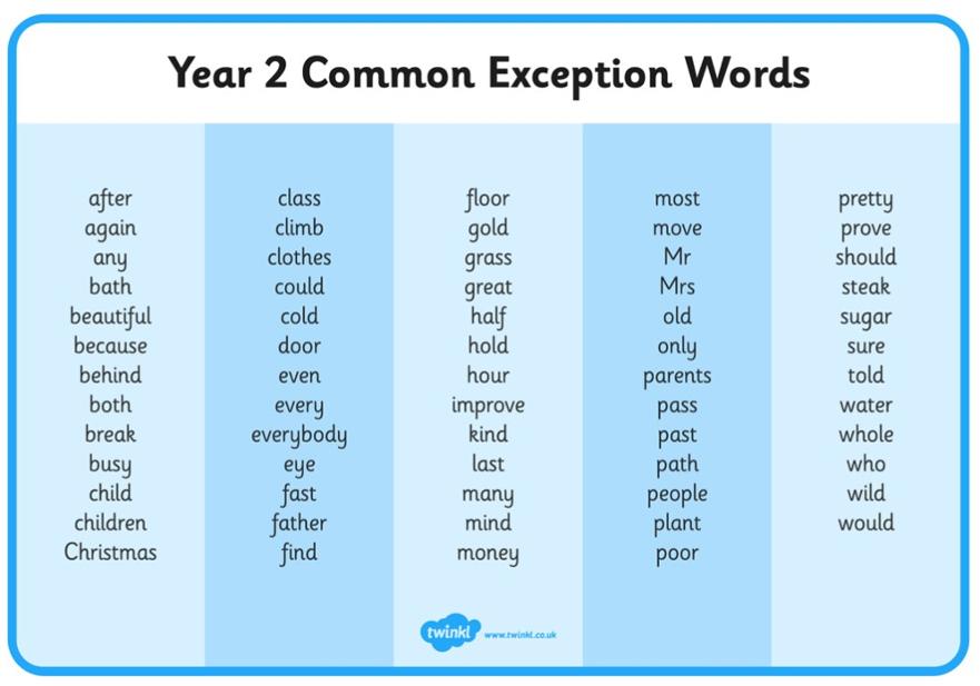 Y2 common exception words